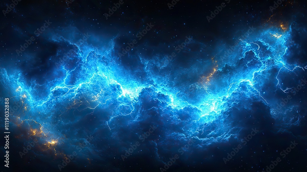 Fototapeta premium Vivid blue lightning bolts crackle against a dark, abstract background, illuminating the scene with electric energy