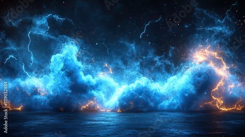 Wallpaper Mural Vivid blue lightning bolts crackle against a dark, abstract background, illuminating the scene with electric energy Torontodigital.ca