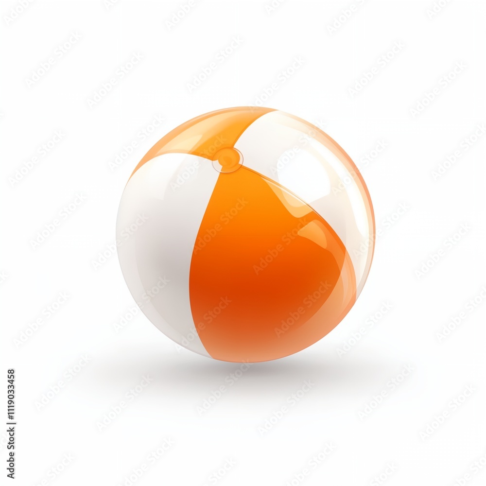 A beach ball with orange and white stripes. The ball is round and has a clear plastic surface A beach ball with orange and white stripes. The ball is round and has a clear plastic surface