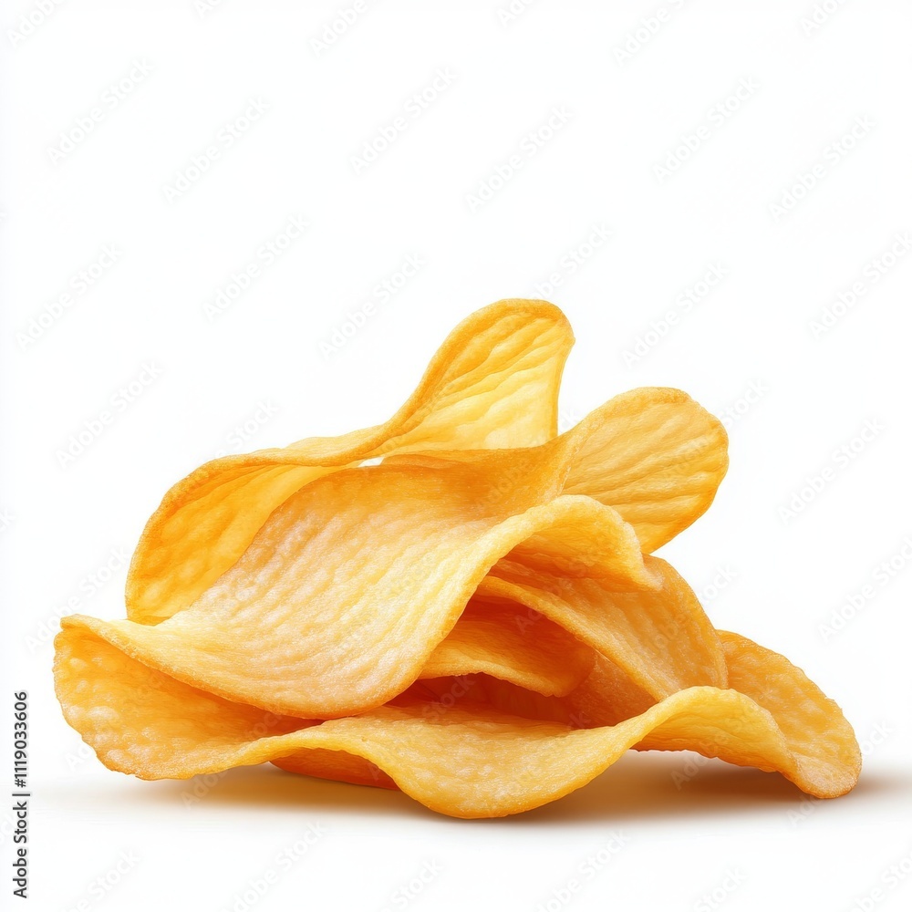 Crunchy Potato Chips Stacked on White Background for Snack Concept Crunchy Potato Chips Stacked on White Background for Snack Concept