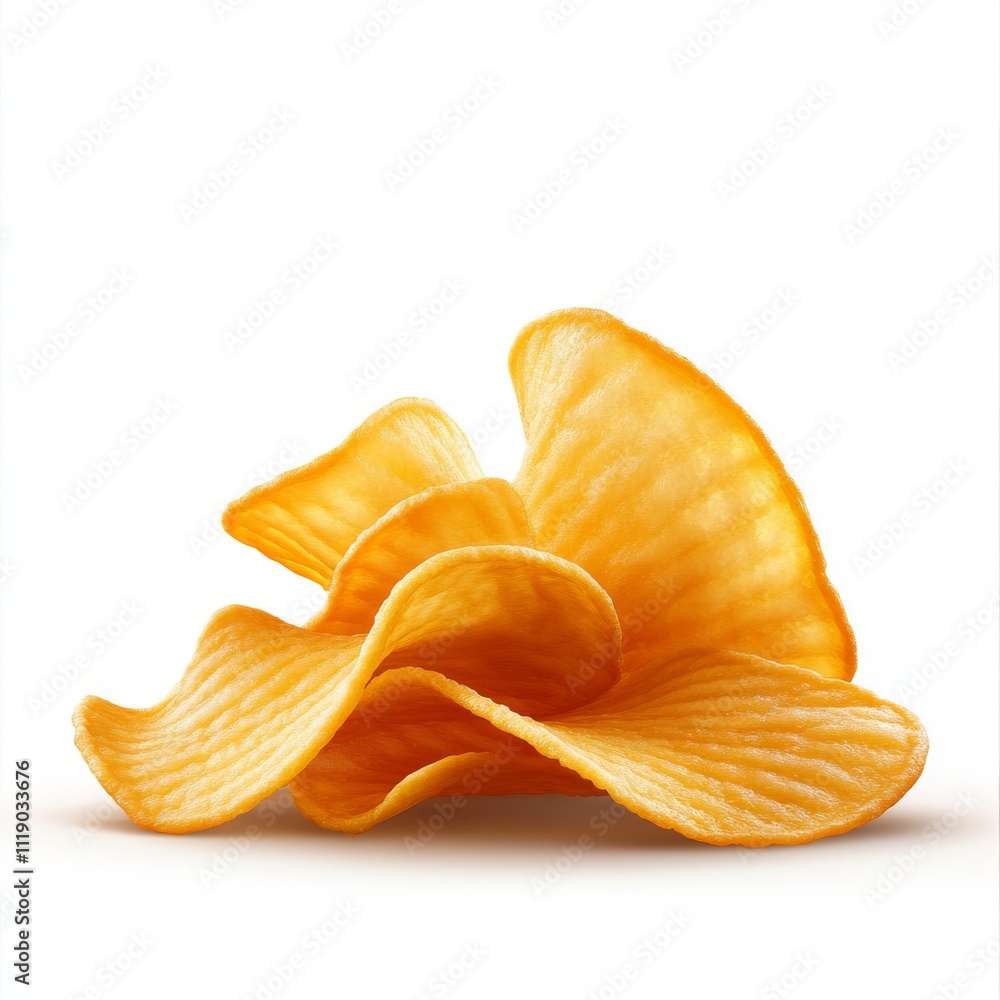 Crispy Golden Potato Chips Piled on Each Other Isolated on White Background Crispy Golden Potato Chips Piled on Each Other Isolated on White Background