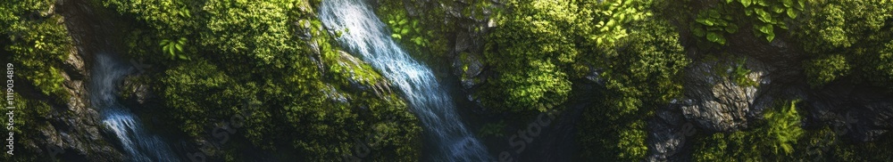 Lush Green Waterfall Cascading Down Rocky Cliffs Lush Green Waterfall Cascading Down Rocky Cliffs