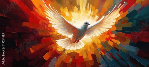 Soaring Dove in Radiant Colors Symbolizing Holy Spirit Power and Conviction