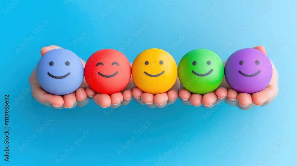 Emotional expression through colorful smiley faces studio digital art creative environment close-up perspective happiness concept Emotional expression through colorful smiley faces studio digital art creative environment close-up perspective happiness concept