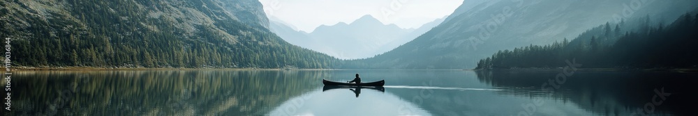 Solitary Canoeist on a Serene Mountain Lake Solitary Canoeist on a Serene Mountain Lake