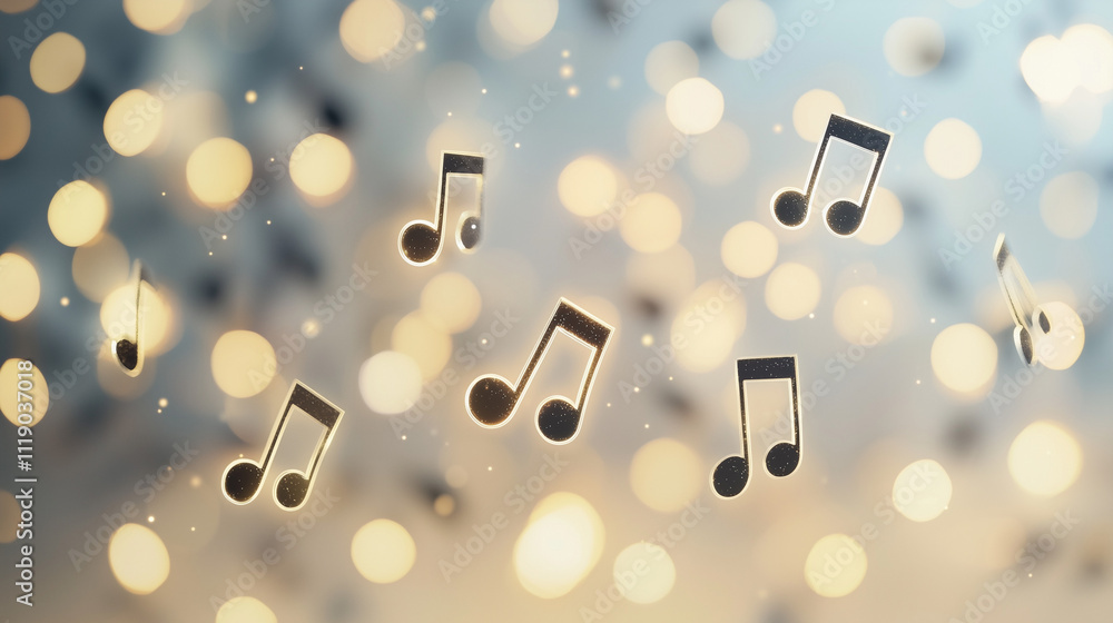 Music Notes and Festive Lights: A symphony of twinkling lights and graceful musical notes dance in harmony, creating a whimsical and joyful atmosphere. Music Notes and Festive Lights: A symphony of twinkling lights and graceful musical notes dance in harmony, creating a whimsical and joyful atmosphere.
