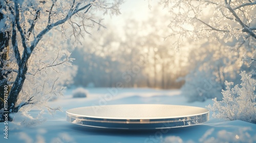 Elegant Winter Scene Featuring a Glass Podium  
