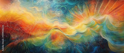 Serene Tachyonic Fields: Surreal Cosmic Landscape Painting photo