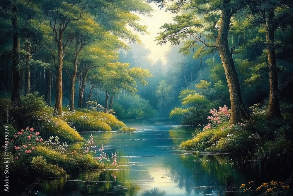 Serene Forest Paradise Tranquil Scene Impressionism Nature Water Reflection Serene Forest Paradise Tranquil Scene Impressionism Nature Water Reflection
