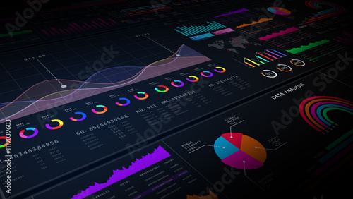 Data analytics for business, strategy financial investment background, Professional data dashboard showcasing charts, graphs, and analytics for finance, trading, and business insights. 3d Rendering