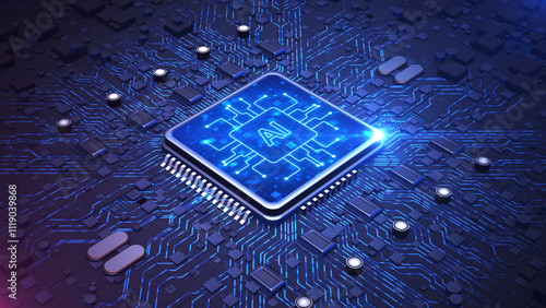 Φωτογραφία AI microchip embedded in an intricate blue circuit board, advanced artificial intelligence, futuristic computing, and digital innovation