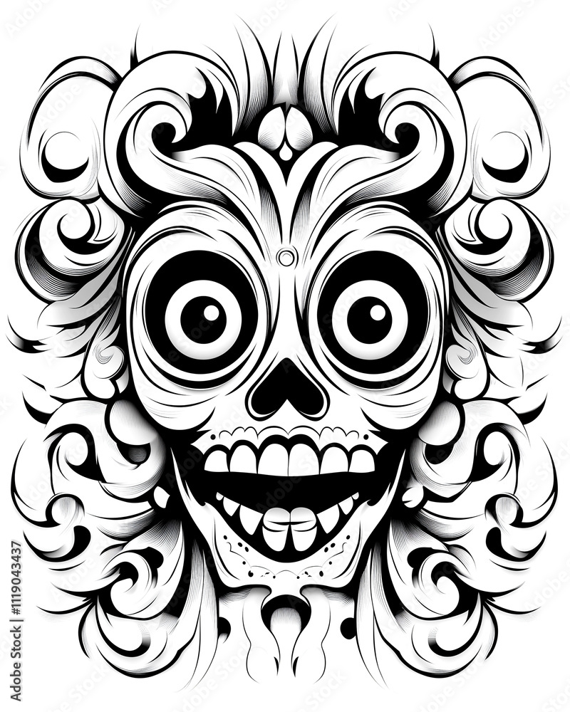 Fototapeta premium A skull with a smile on its face. The skull is smiling and has a very creepy look