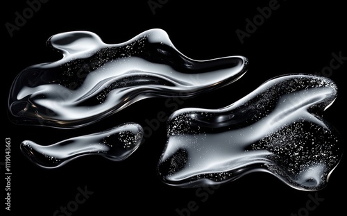 Abstract Liquid Metal Forms Chrome Puddles Wavy Glossy Shapes Isolated Design