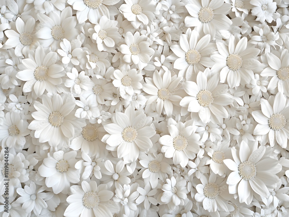 A close-up view of an arrangement of white flowers creating a soft, decorative background. A close-up view of an arrangement of white flowers creating a soft, decorative background.