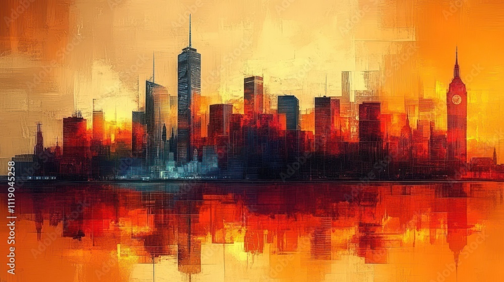 Fototapeta premium Abstract Expressionism City Skyline Painting with Big Ben and London Architecture