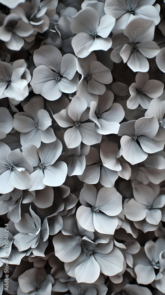 A close-up view of delicate gray flowers creating a textured floral background. A close-up view of delicate gray flowers creating a textured floral background.