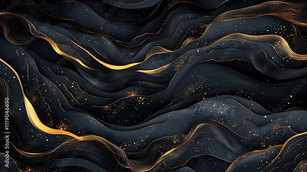 Sophisticated Dark Background with Golden Lines and Graceful Flowing Waves Sophisticated Dark Background with Golden Lines and Graceful Flowing Waves
