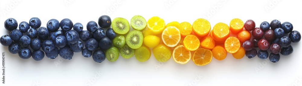 Colorful ribbons of fruit, candy, and sweet treats isolated on white Colorful ribbons of fruit, candy, and sweet treats isolated on white