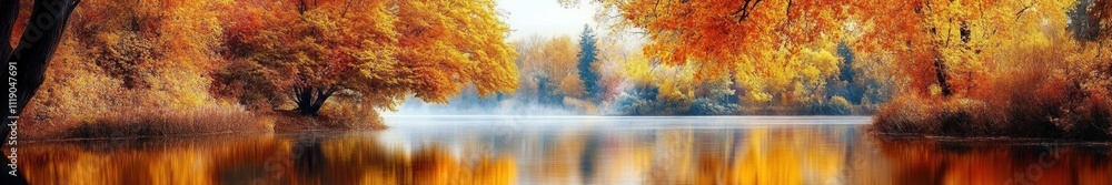 Autumnal Trees Reflected in Calm Lake Water Autumnal Trees Reflected in Calm Lake Water