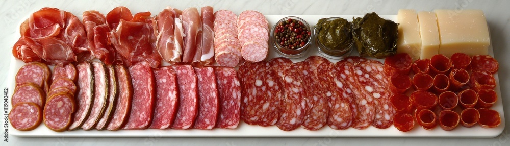 Photograph of a charcuterie board on a white background Photograph of a charcuterie board on a white background