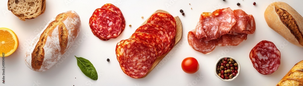 Photograph of a charcuterie board on a white background, Photograph of a charcuterie board on a white background,