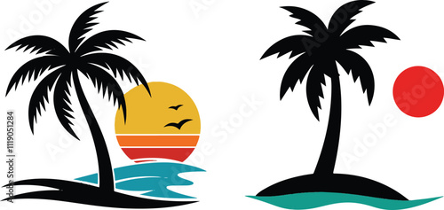 island sunset sunrise vector illustration lake moon design 