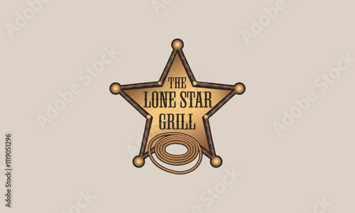 Golden sheriff star with rope for "Lone Star Grill."