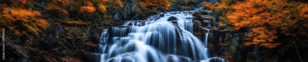 Serene Waterfall Cascading Through Autumnal Forest Serene Waterfall Cascading Through Autumnal Forest
