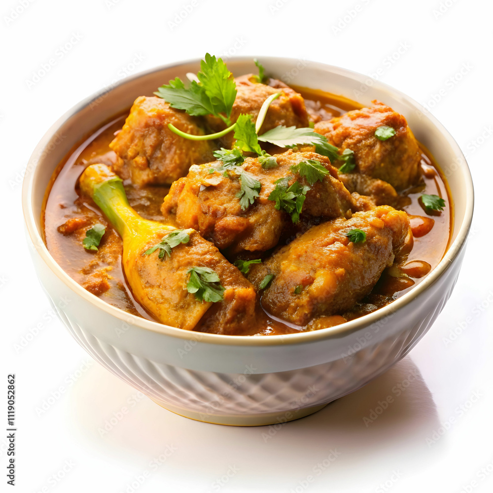 A bowl of chicken karahi, a flavorful Pakistani dish with tender chicken A bowl of chicken karahi, a flavorful Pakistani dish with tender chicken