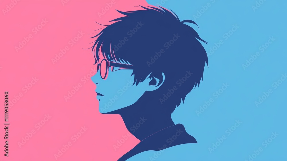 A minimalistic logo of an anime boy A minimalistic logo of an anime boy
