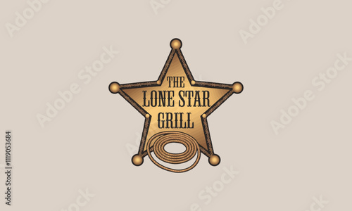 Golden sheriff star with rope for "Lone Star Grill."