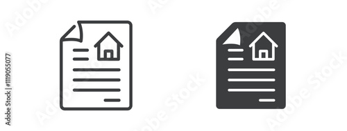 Real estate contract icon. Line and glyph solid icon. Editable stroke and Perfect pixel isolated on clean transparent background. Vector illustration.