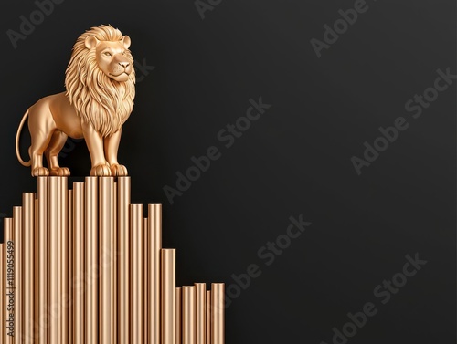 economic windfall concept. A majestic lion made of gold standing atop a financial graph, symbolizing strength in economic growth photo