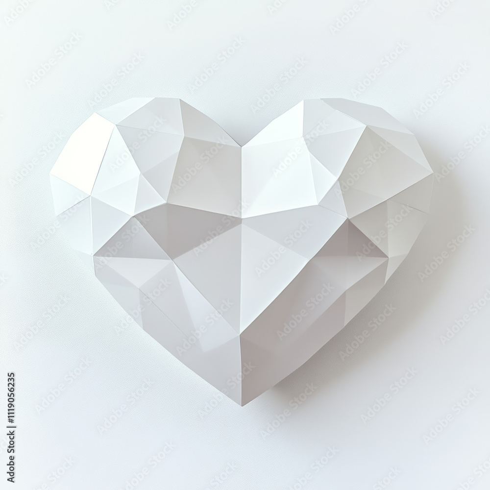 White Geometric Heart: Minimalist 3D Rendering White Geometric Heart: Minimalist 3D Rendering