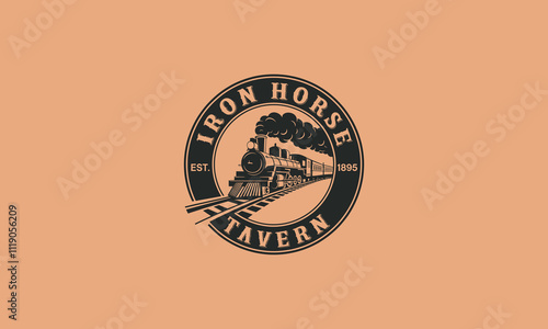 Classic train logo for Iron Horse Tavern establishment.