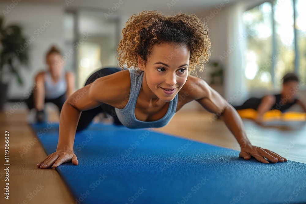 Fit Woman Working Out at Home with Online Training for Family Wellness and Health