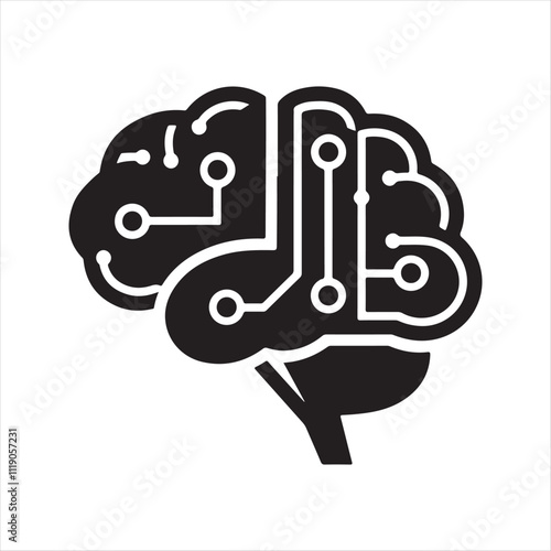 Brain with circuits. circuit board in brain shape.