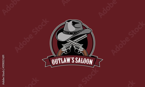 Western saloon logo with hat and crossed pistols.