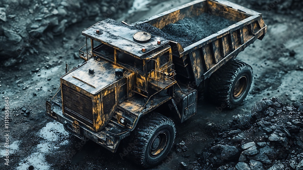 Grimy Mining Truck in Coal Mine Grimy Mining Truck in Coal Mine