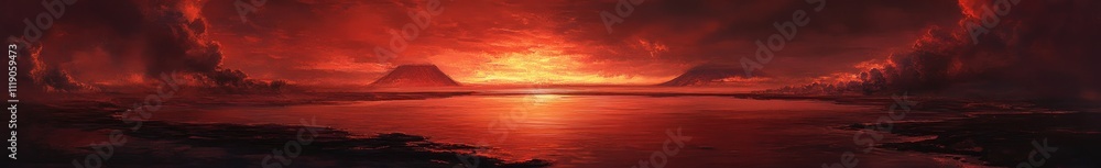 Fiery Sunset Over Volcanic Landscape Alien World Fiery Sunset Over Volcanic Landscape Alien World