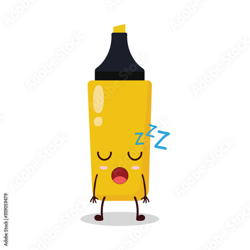 cute rest expression of yellow highlighter cartoon character