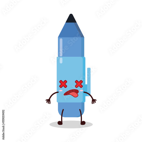 cute fainted expression of blue pen cartoon character