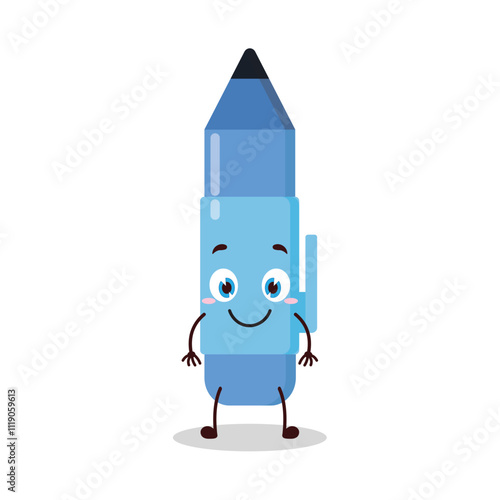 cute smile expression of blue pen cartoon character