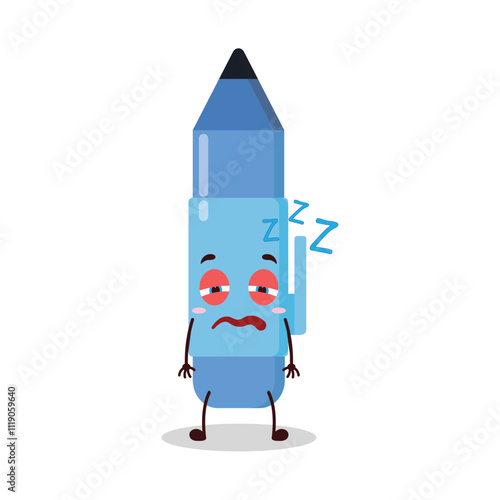 cute sleepy expression of blue pen cartoon character