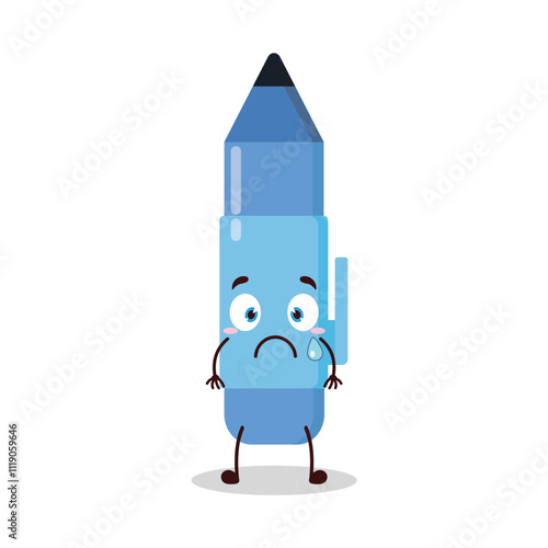 cute nervous expression of blue pen cartoon character