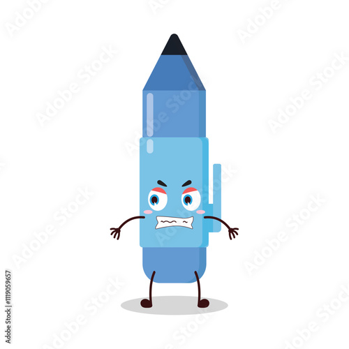 cute angry expression of blue pen cartoon character