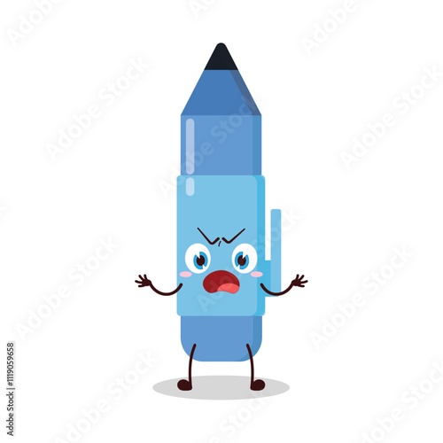 cute why expression of blue pen cartoon character