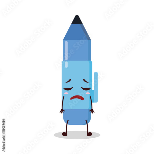 cute tired expression of blue pen cartoon character