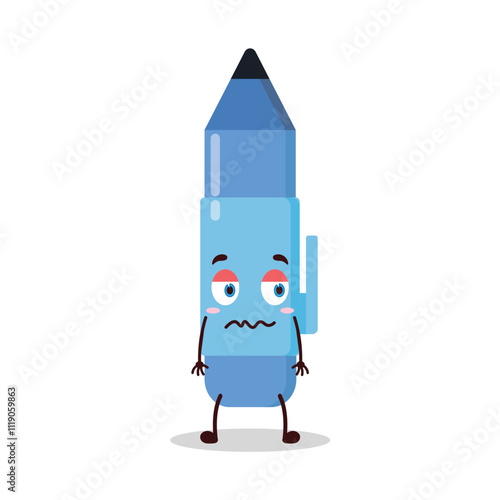 cute grumpy expression of blue pen cartoon character