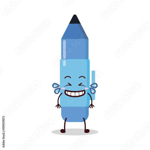 cute pleased expression of blue pen cartoon character
